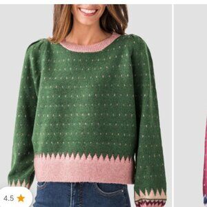 Social Threads Chic Green and Pink Crew Neck Sweater size Medium SOLD OUT ONLINE